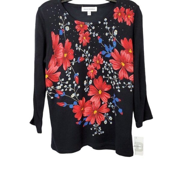 💥181 Emily Daniels Floral Lightweight Black Sweater - Picture 1 of 10